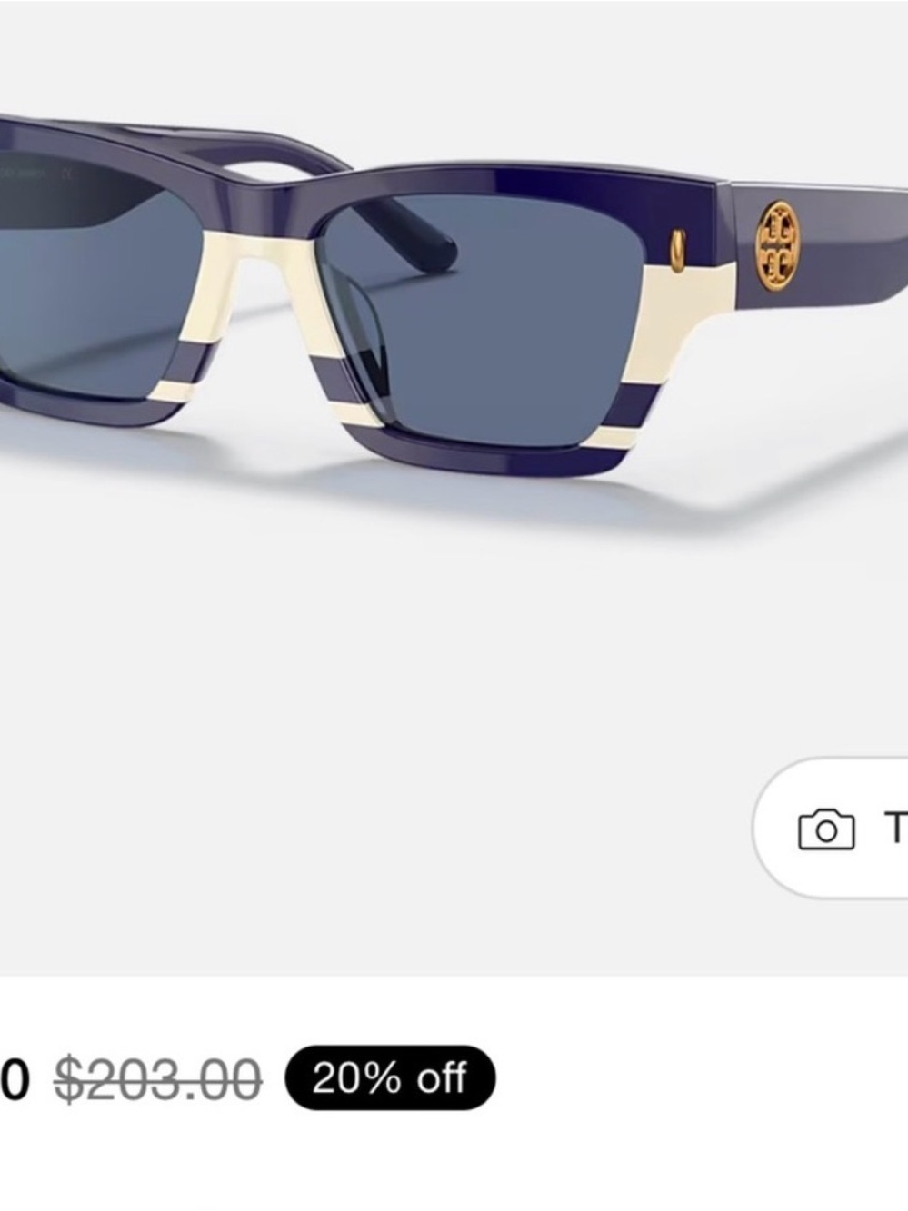 Tory Burch Navy and Cream Striped Rectangular Sunglasses